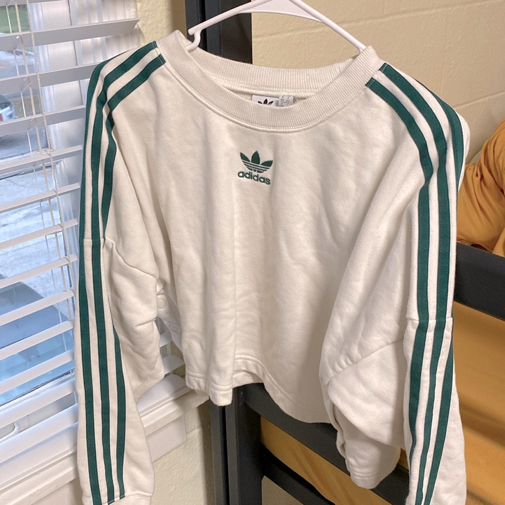 Adidas green striped short sweatshirt